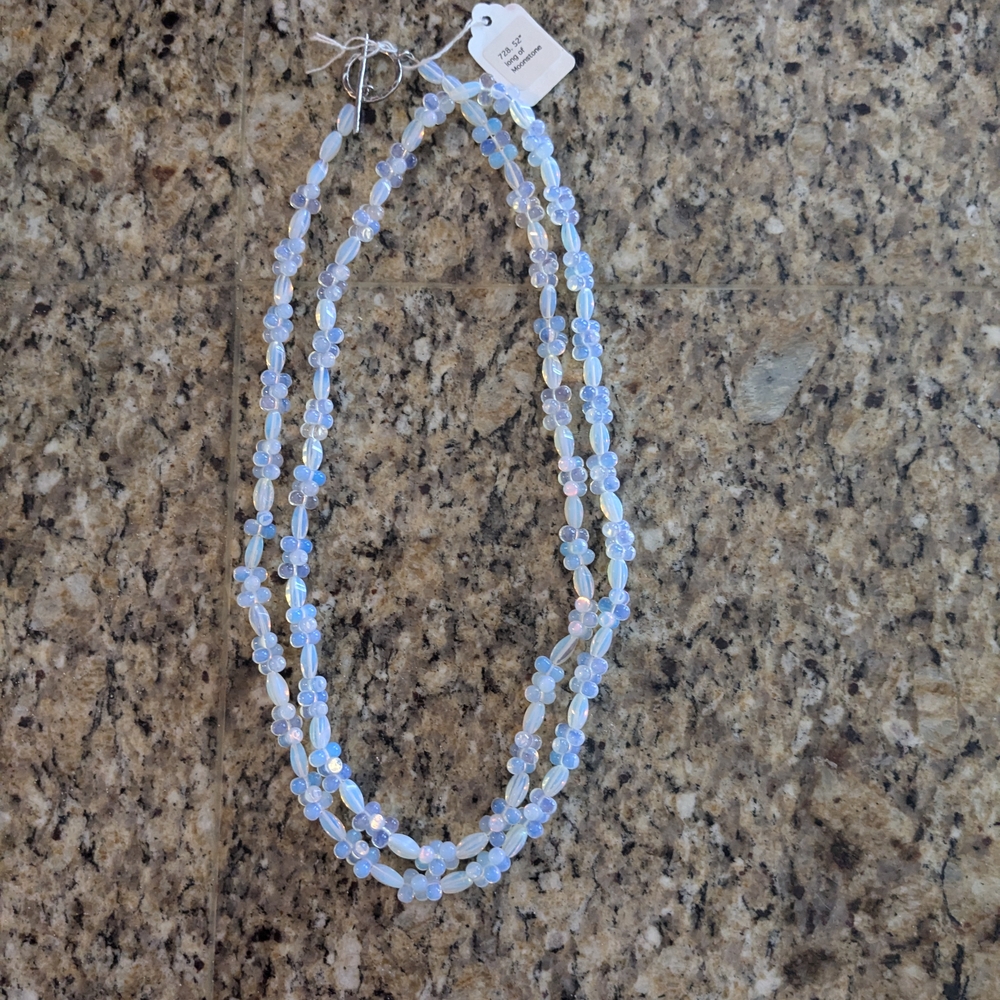 Moonstone Blue Beaded Necklace 52"